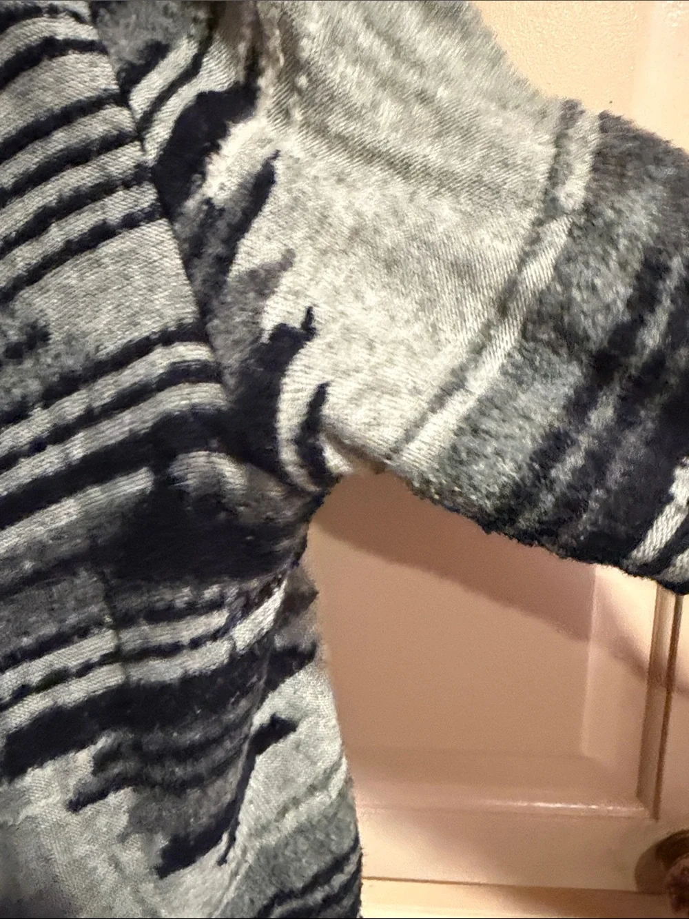 Lucky Brand Aztec design Gray and Navy Striped Open-Front Cardigan